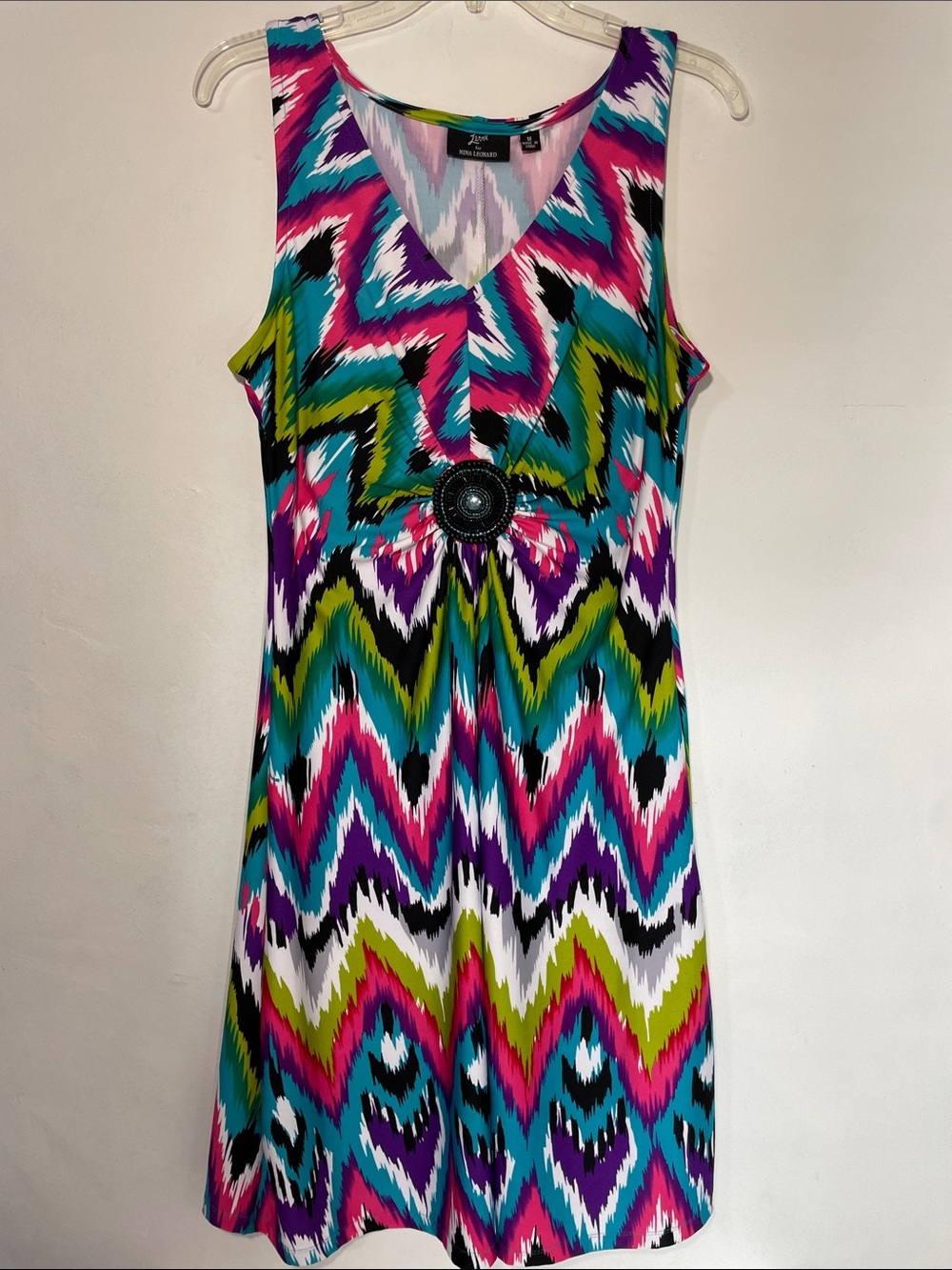 Lennie for Nina Leonard Colorful Chevron Ikat Sleeveless Dress M